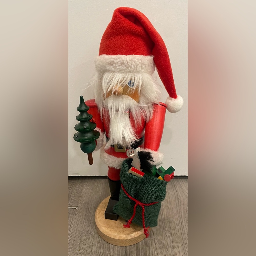 Christian Ulbricht Santa Nutcracker with Tree and Toy Bag Wood Christmas Decor